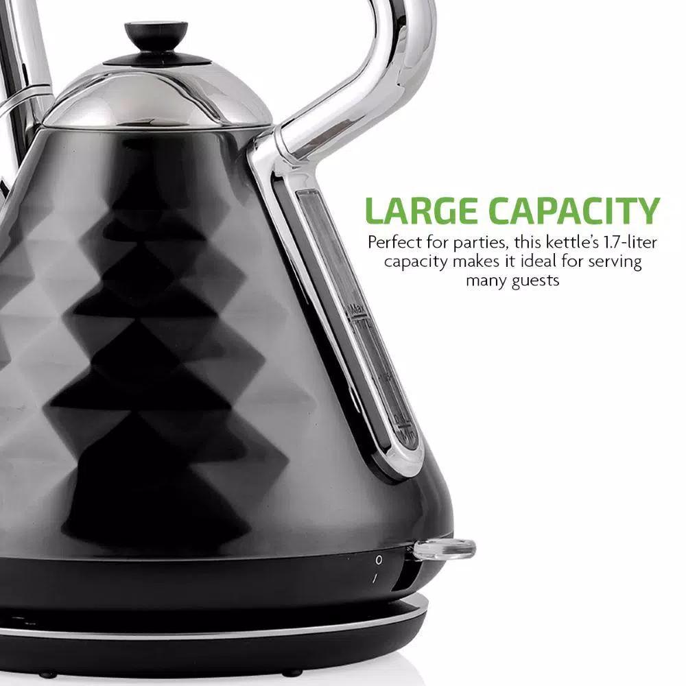 Ovente Cleo Collection 1.7L Electric Kettle, 1500W Stainless Steel Tea Kettle with Auto Shut-Off, Black