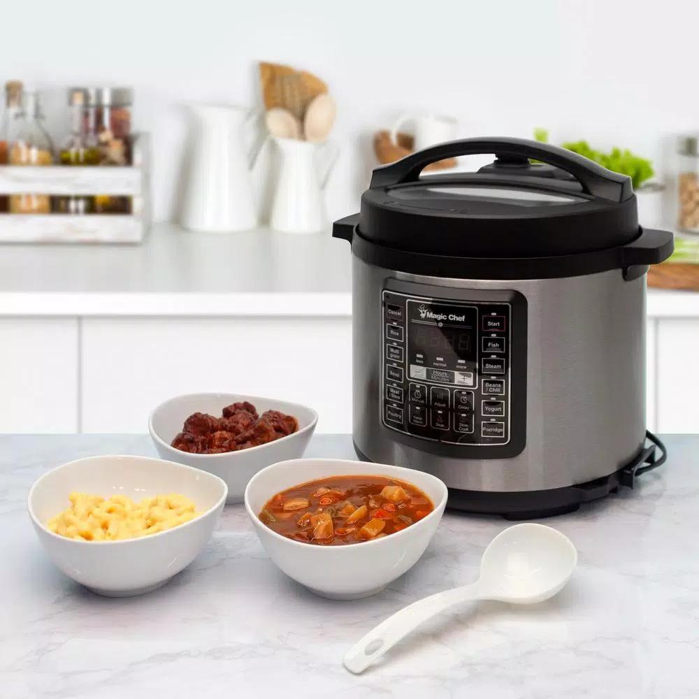 Magic Chef 6 Qt. Stainless Steel 7-in-1 Electric Multi-Cooker and Pressure Cooker