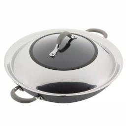 Circulon Elementum 14-Inch Hard-Anodized Nonstick Covered Wok with Side Handles, Oyster Gray thumbnail 4