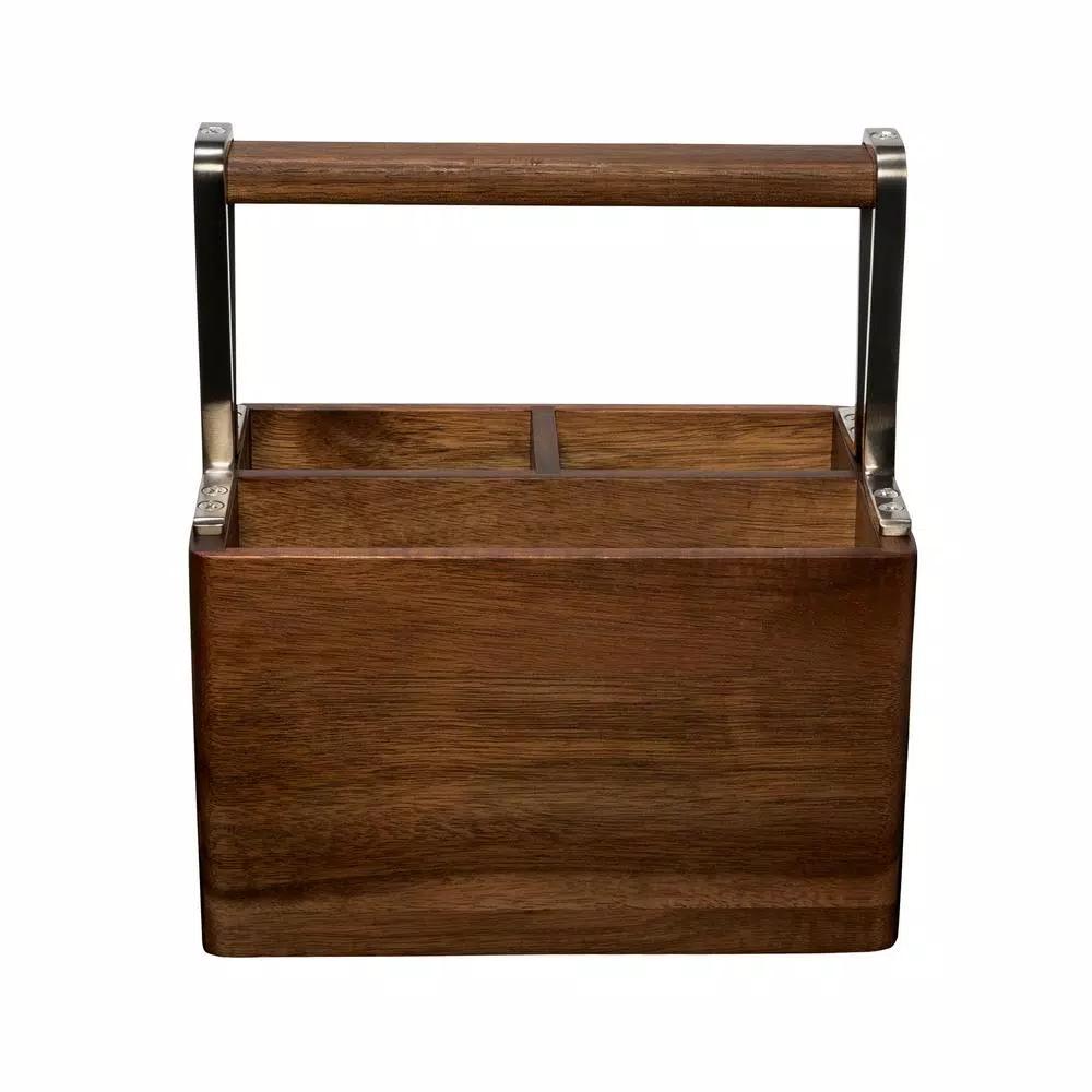Honey-Can-Do Acacia Wood and MDF Kitchen Utensil Holder with Gunmetal Steel Accents