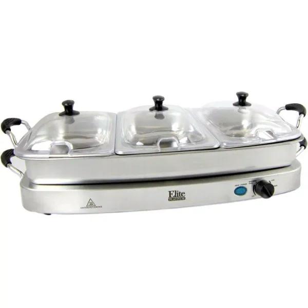 Elite Platinum Triple Deluxe Warming Tray and Buffet Server Set with 7.5 Qt. Stainless Steel Pan