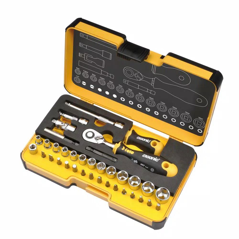 Felo R-GO Felo 36-Piece 1/4 in. Ergonic Ratchet and Stubby Imperial Multi-Tool Set