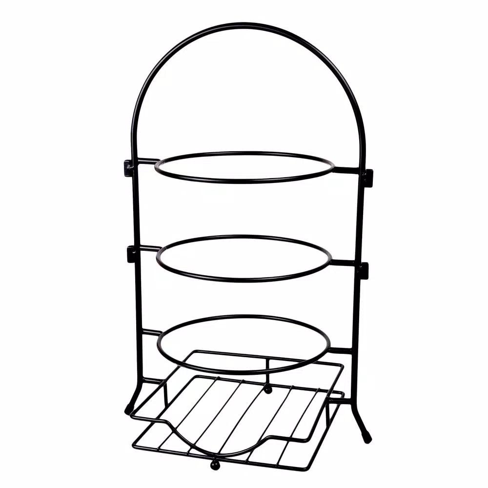 Creative Home 3-Tier Black Iron Buffet Caddy Serving Rack with Napkin and Flatware Holders