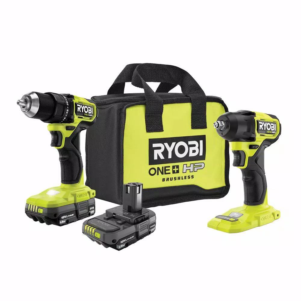 RYOBI ONE+ HP 18V Brushless Compact 1/4 in. Impact Driver & 3/8 in. Impact Wrench 2-Tool Combo Kit