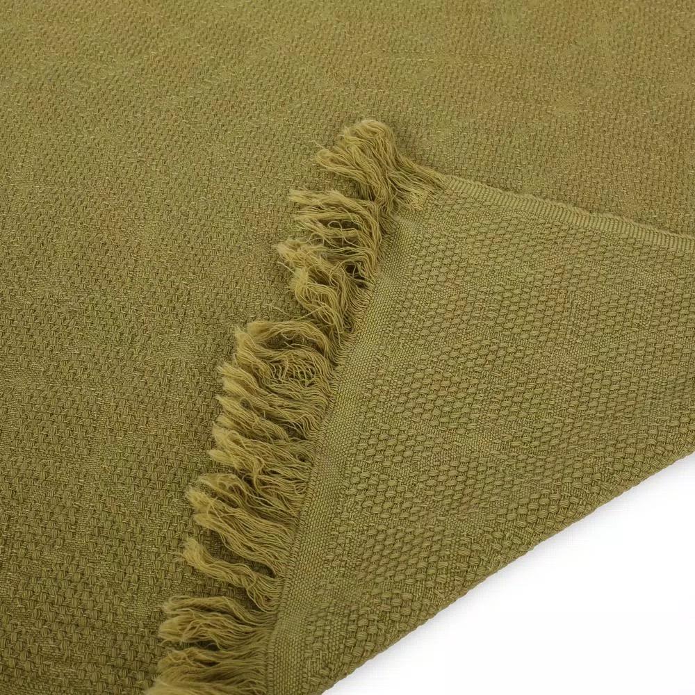 Noble House Brindle Olive Green Cotton Throw Blanket with Geometric Pattern and Fringes