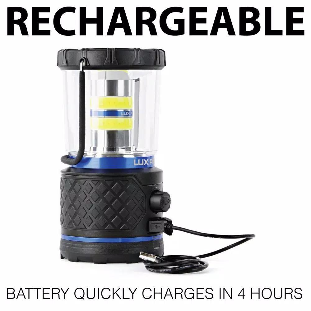 LUXPRO 1100 Lumen Dual Power 360° LED Lantern with Power Bank and TackGrip, Rechargeable & Battery Operated