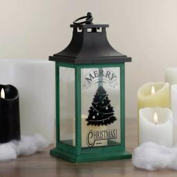 Northlight 12.5 in. Green and Black Christmas Tree Tabletop Lantern with LED Candle thumbnail 2