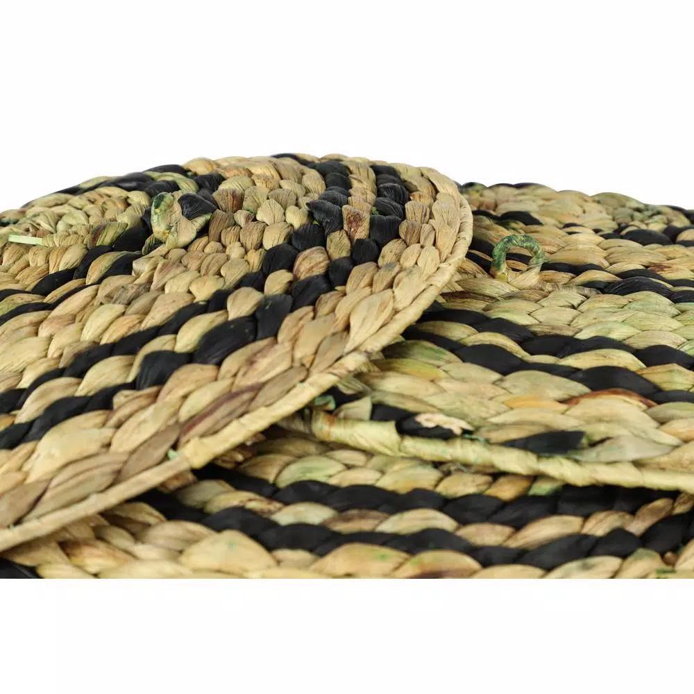 LITTON LANE Natural and Black Spiral Design Wicker Trays, Set of 3