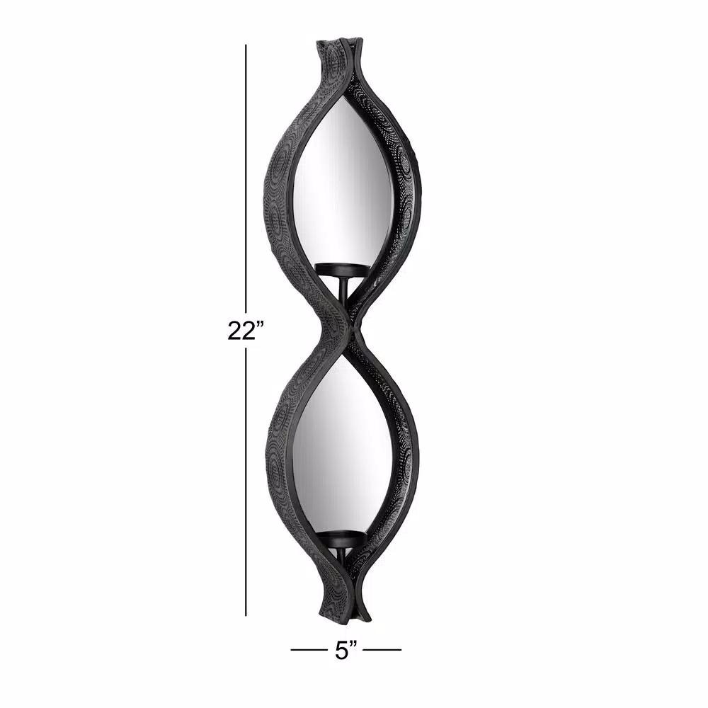 LITTON LANE Eclectic Figure Eight Black Metal Mesh Wall Sconces with Mirror Inlays, Set of 2
