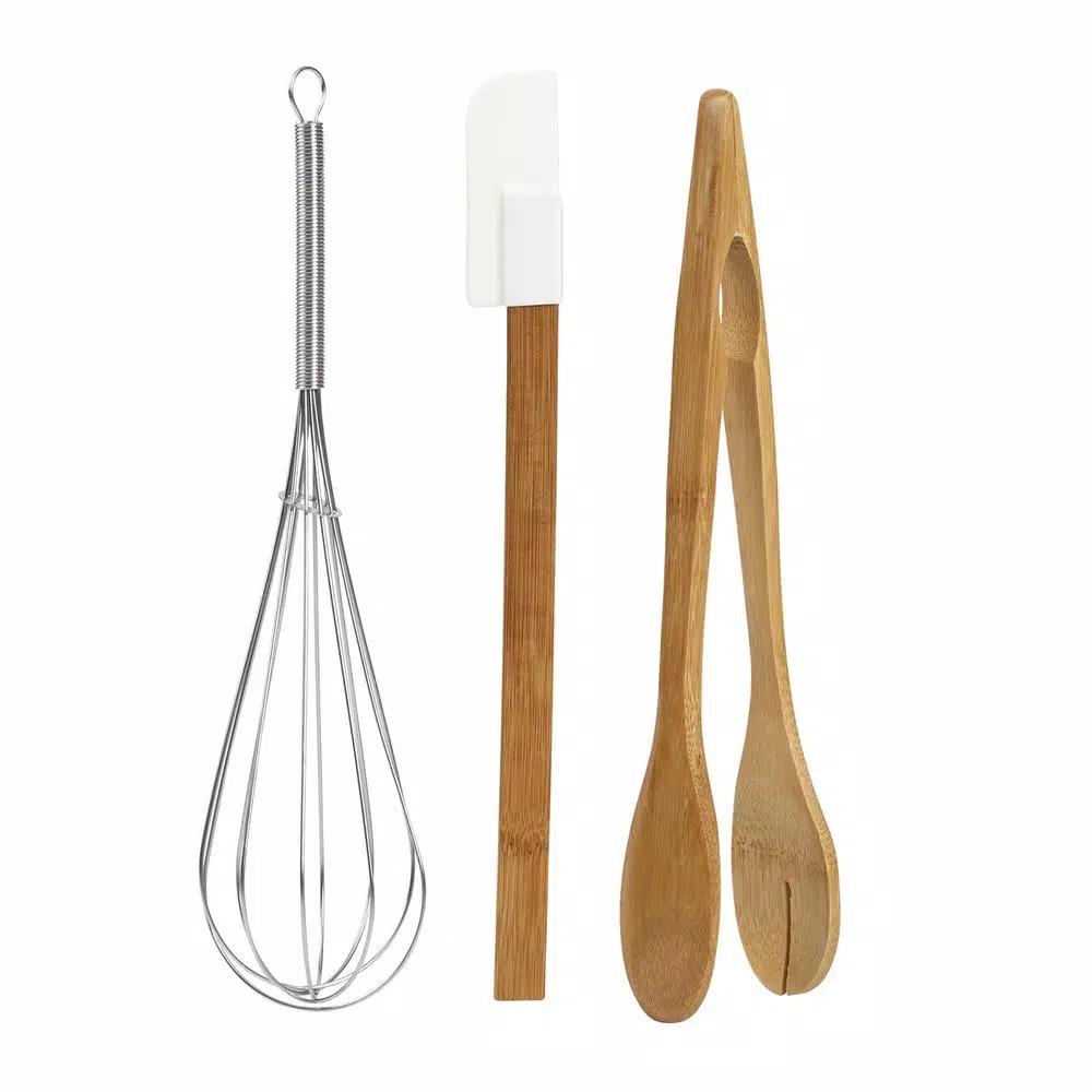 Basic Essentials 8-Piece Orange Ceramic Kitchen Utensil Set with Bamboo Utensils and Crock