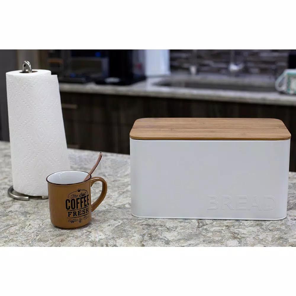 Home Basics Modern Turquoise Steel Bread Box with Natural Bamboo Lid