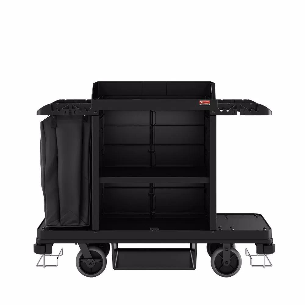 Suncast Commercial Standard Housekeeping Cart with Laundry Bag and Tool Storage, Black