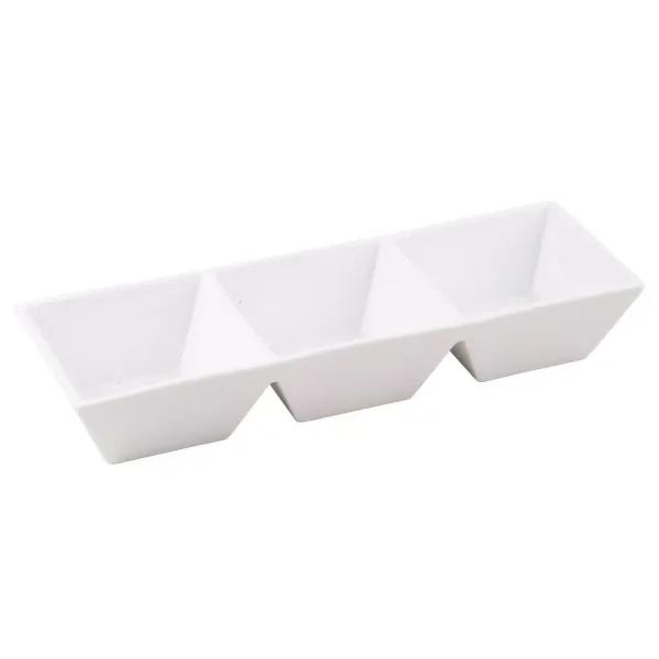 Home Essentials White Three Section Porcelain Serving Tray, 11.5 in. Square Stoneware Divided Dish