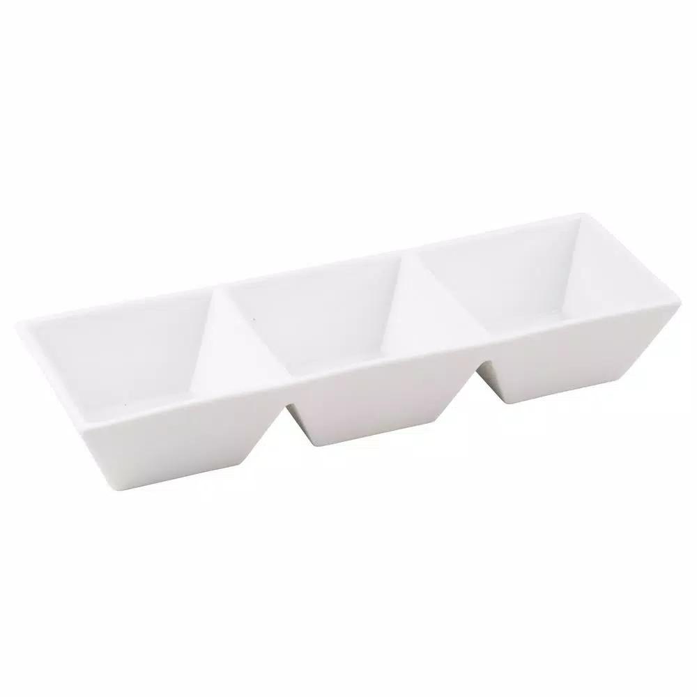 Home Essentials White Three Section Porcelain Serving Tray, 11.5 in. Square Stoneware Divided Dish