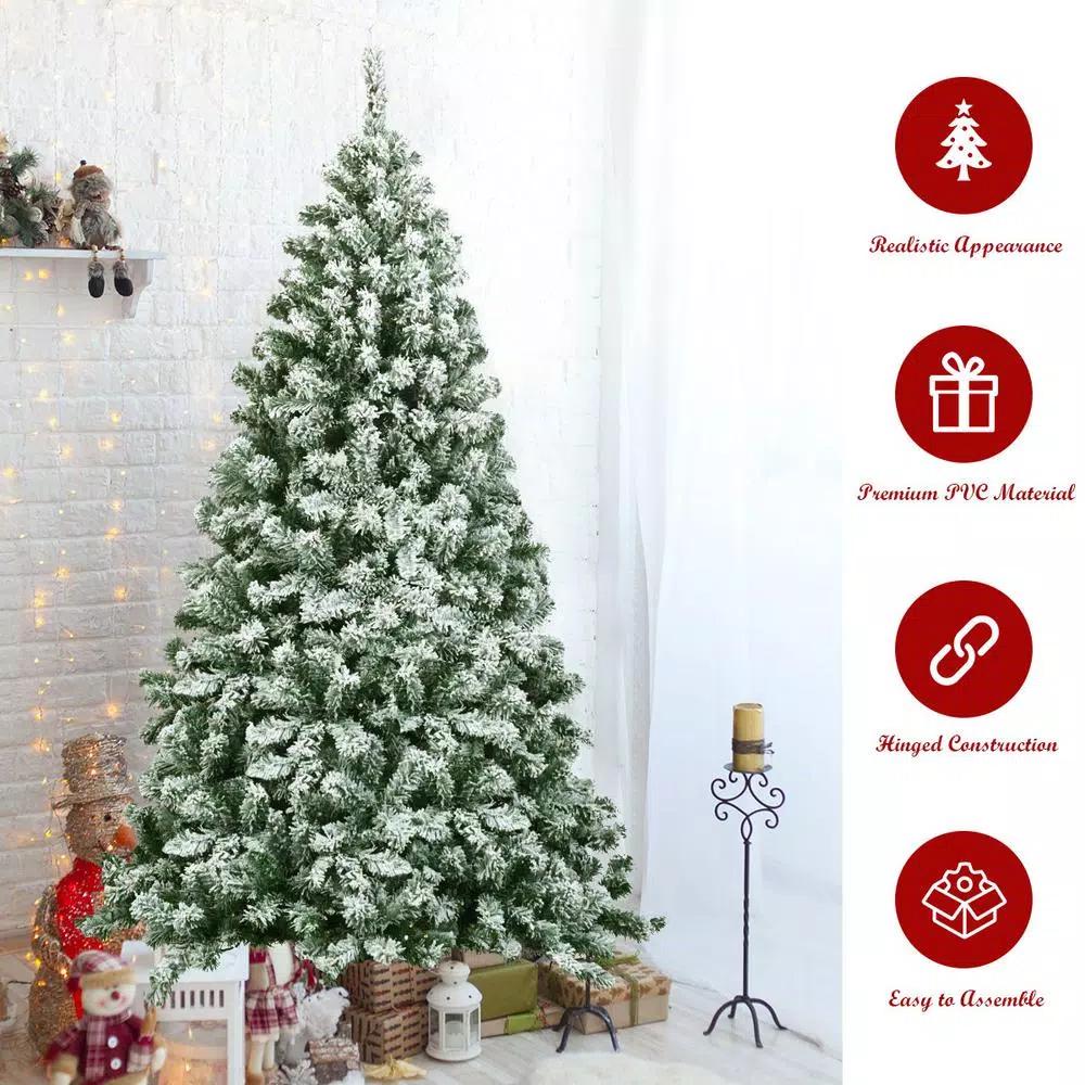 Costway 6 ft. Snow Flocked Artificial Christmas Tree with 928 Branch Tips, Unlit Hinged Pine
