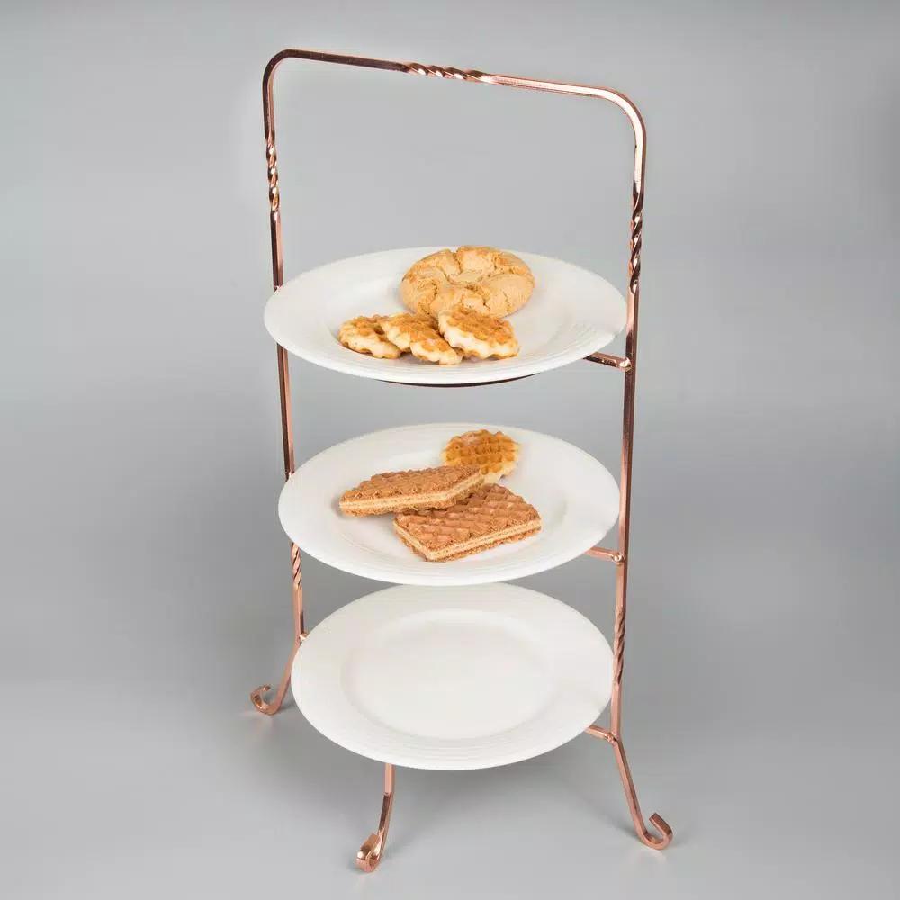 Creative Home 3-Tier Copper Plated Cake Stand & Dessert Display Rack, Handcrafted Iron Tiered Serving Tray