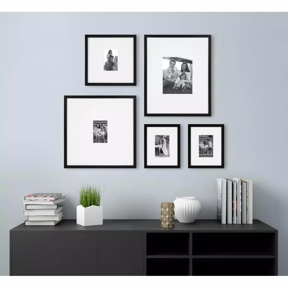 DesignOvation Gallery 16 x 20 Black Wood Picture Frame with White Mat for 8 x 10 Photo