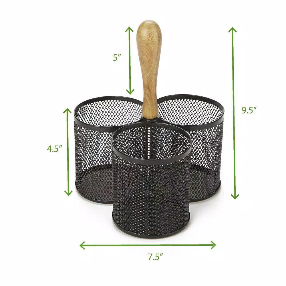 MIND READER 3-Section Black Metal Utensil Caddy, Large Capacity Cutlery & Flatware Organizer for Kitchen Countertop