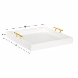 Kate and Laurel Lipton 16 in. White and Gold Decorative Wood Tray with Metal Handles thumbnail 4