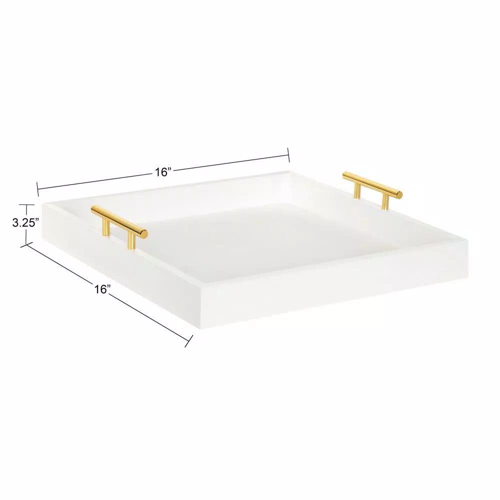Kate and Laurel Lipton 16 in. White and Gold Decorative Wood Tray with Metal Handles
