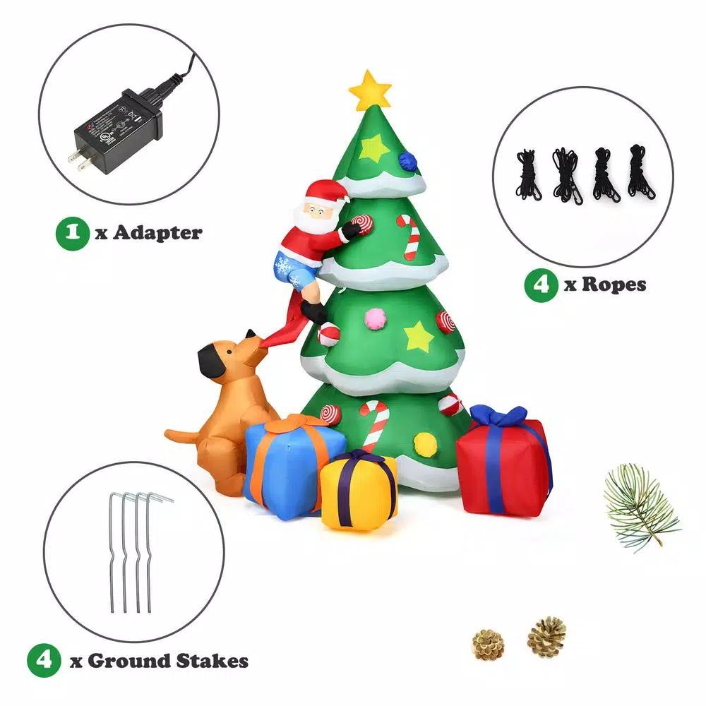 Costway 7 ft. Inflatable Christmas Tree with Santa, Puppy, and LED Lights - Outdoor Holiday Decor