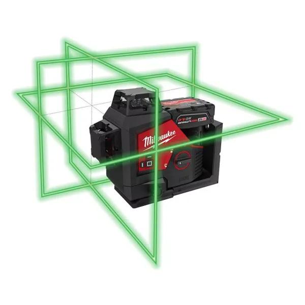 Milwaukee M12 Green 360° 3-Plane Laser Level Kit with 4.0 Ah Battery, Charger, and Case