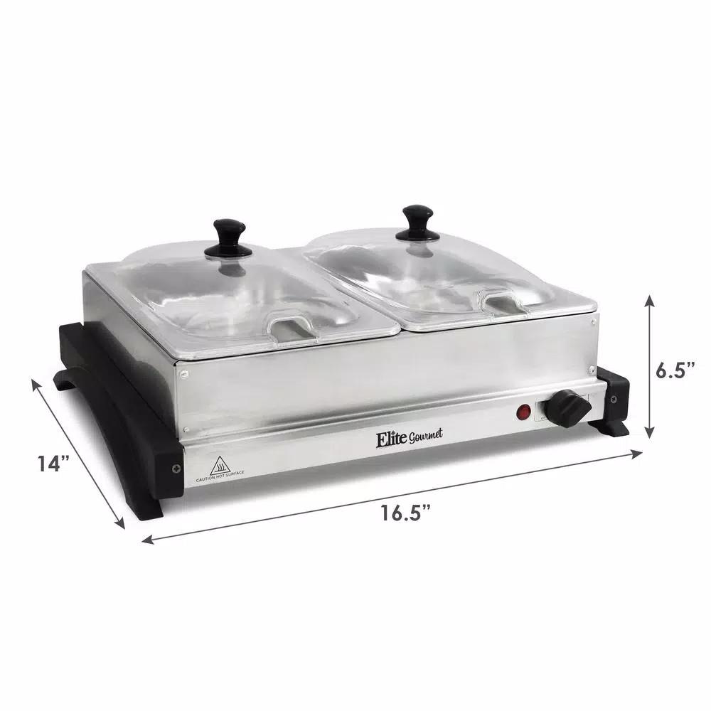 Elite Gourmet 2.5 Qt. Stainless Steel Buffet Server with 2 Crocks and Warming Tray