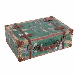 Vintiquewise Set of 2 Vintage-Style World Map Wooden Suitcase Trunks with Leather Straps - Green thumbnail 5