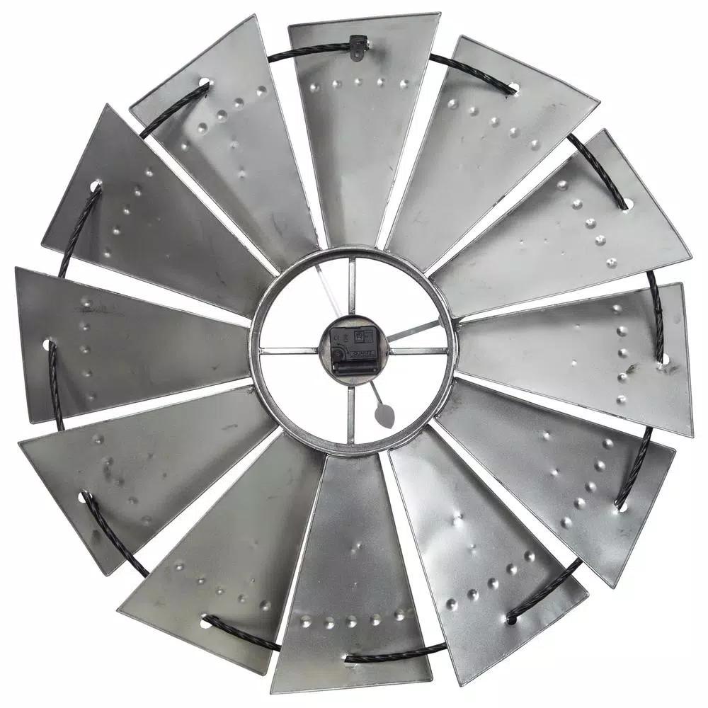 Pinnacle Rustic Galvanized Metal Windmill Wall Clock, 31-in Oversized Farmhouse Decor