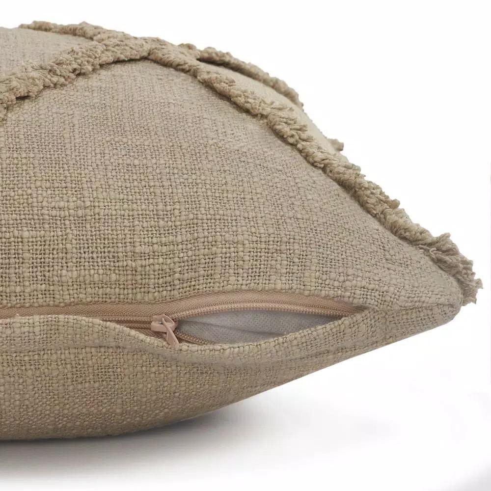 LR Resources Taupe Solid Hypoallergenic Cotton Throw Pillow with Polyester Insert, 20 x 20 in.