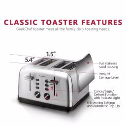 Boyel Living 1500W 4-Slice Wide Slot Toaster with Dual Independent Control Panels, Silver thumbnail 8