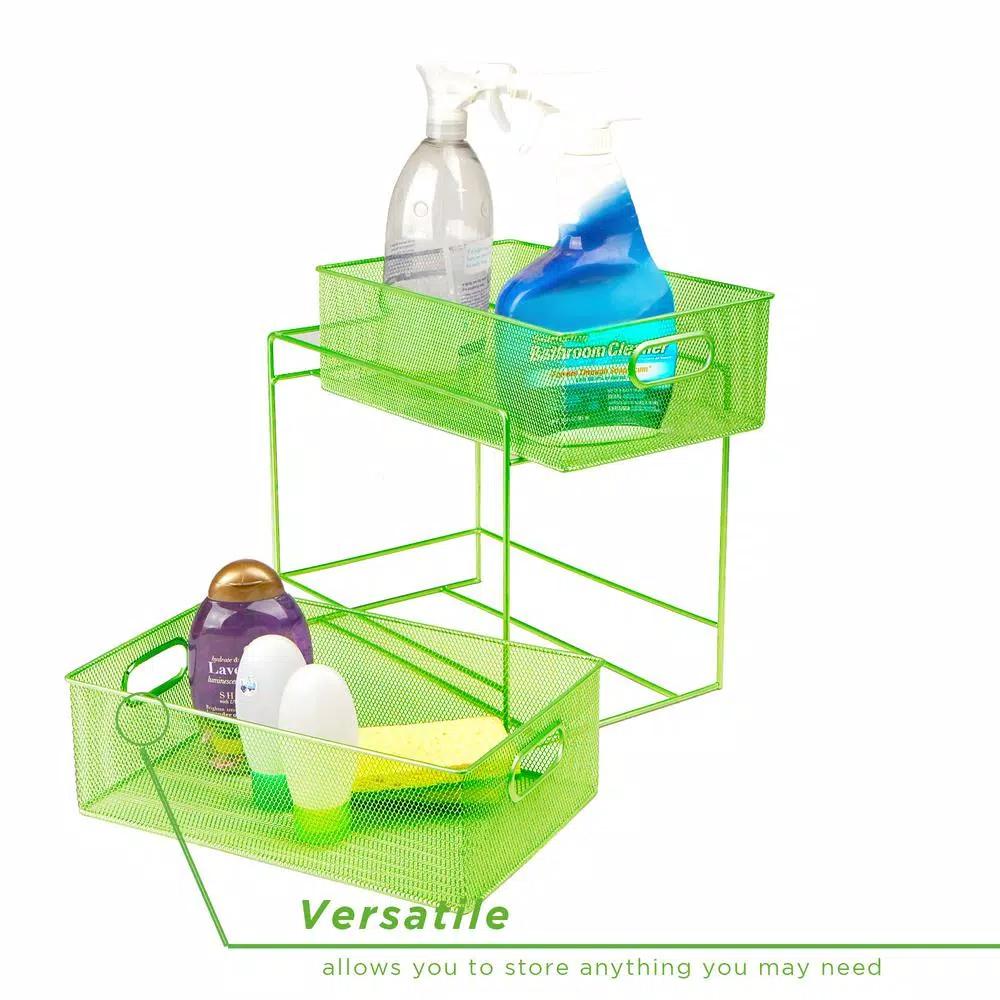 MIND READER 2-Tier Metal Mesh Utensil Caddy & Organizer, Green
