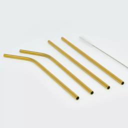 ExcelSteel 10-Piece Gold Stainless Steel Reusable Straw Set with Cleaning Brushes thumbnail 1