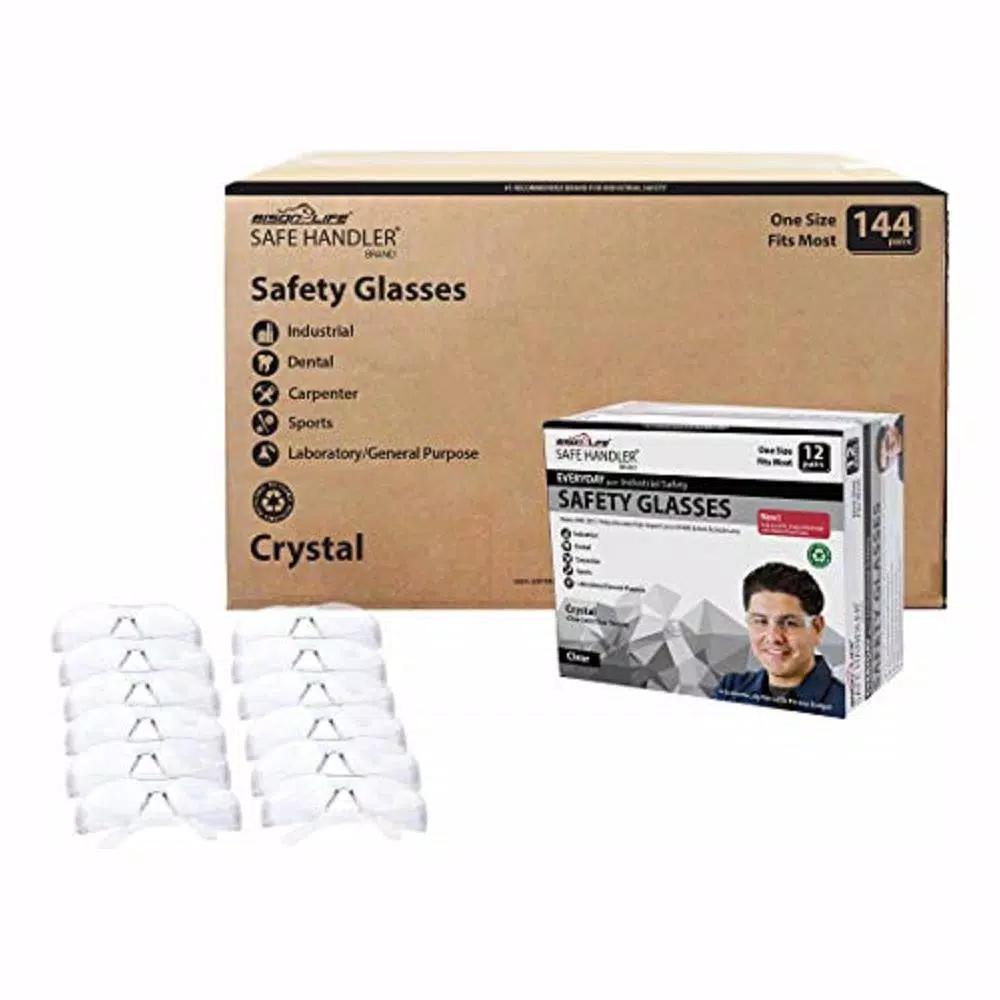 Bison Life Safe Handler Clear Lens Safety Glasses, ANSI Z87.1 Certified, 144 Pairs (12 Boxes)