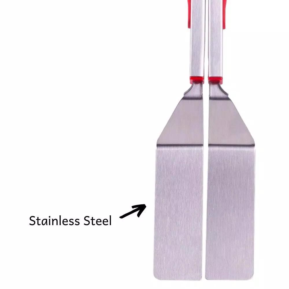 Chefright Quick Scoop Brushed Stainless Steel Spatula Tongs Set of 2 - Red