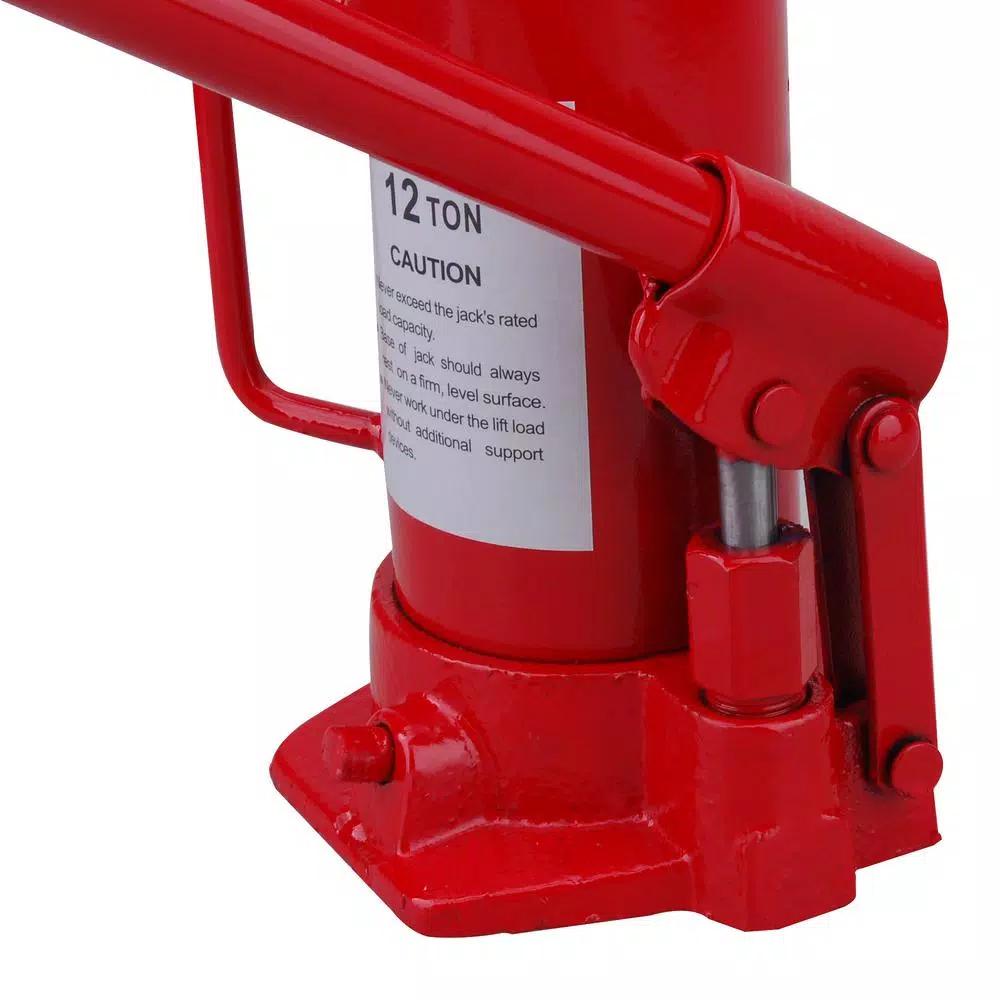 Max Load 12-Ton Hydraulic Bottle Jack, Heavy Duty Steel Construction