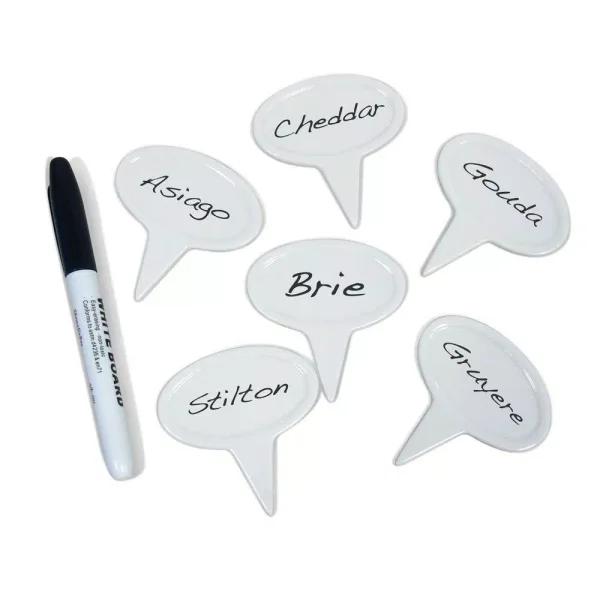 Epicureanist Ceramic Cheese Marker Set of 6 with Food-Safe Pen and Storage Pouch