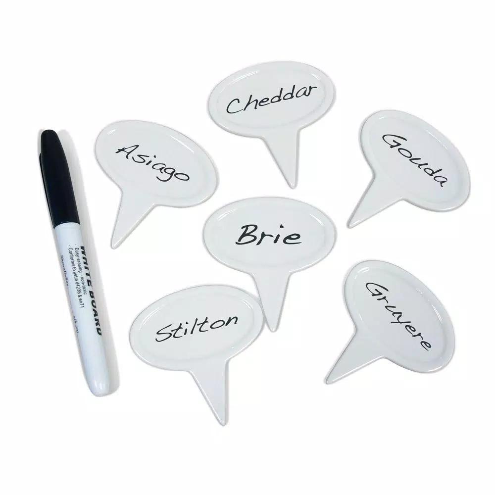 Epicureanist Ceramic Cheese Marker Set of 6 with Food-Safe Pen and Storage Pouch
