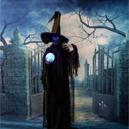 Haunted Hill Farm 7.5 ft. Animated Phantom Witch with Multi-Color LED Crystal Ball Halloween Prop thumbnail 4