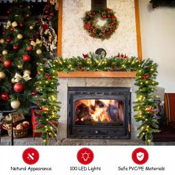 Costway 9 ft. Pre-Lit LED Artificial Fall & Christmas Garland with 100 Warm White Lights and Timer thumbnail 4