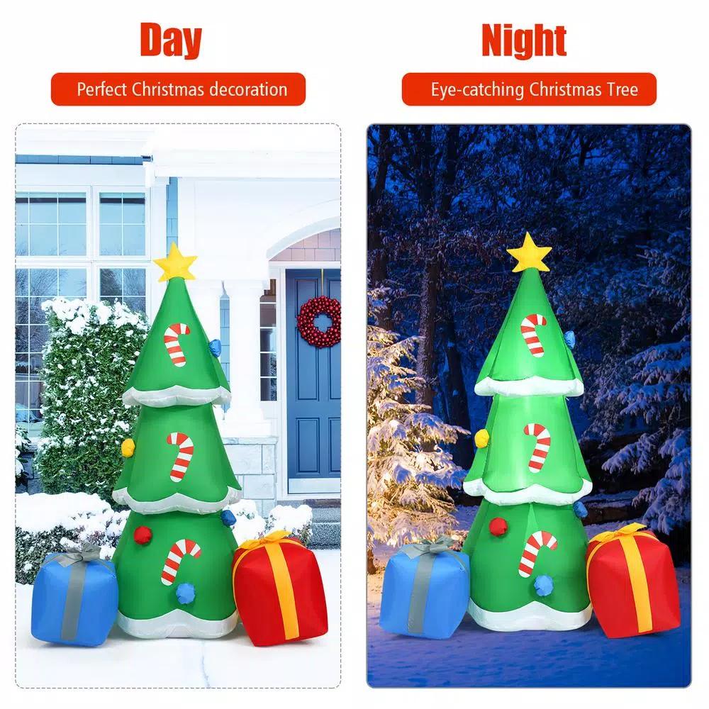 Costway 6 ft. Inflatable Christmas Tree with LED Lights and Gift Boxes, Outdoor Holiday Decor