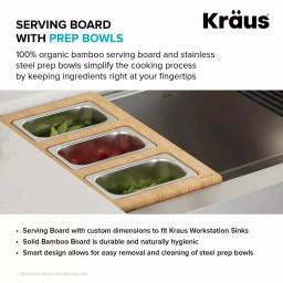 KRAUS Workstation Kitchen Sink Accessory Set: Bamboo Serving Board & 3 Stainless Steel Prep Bowls thumbnail 8