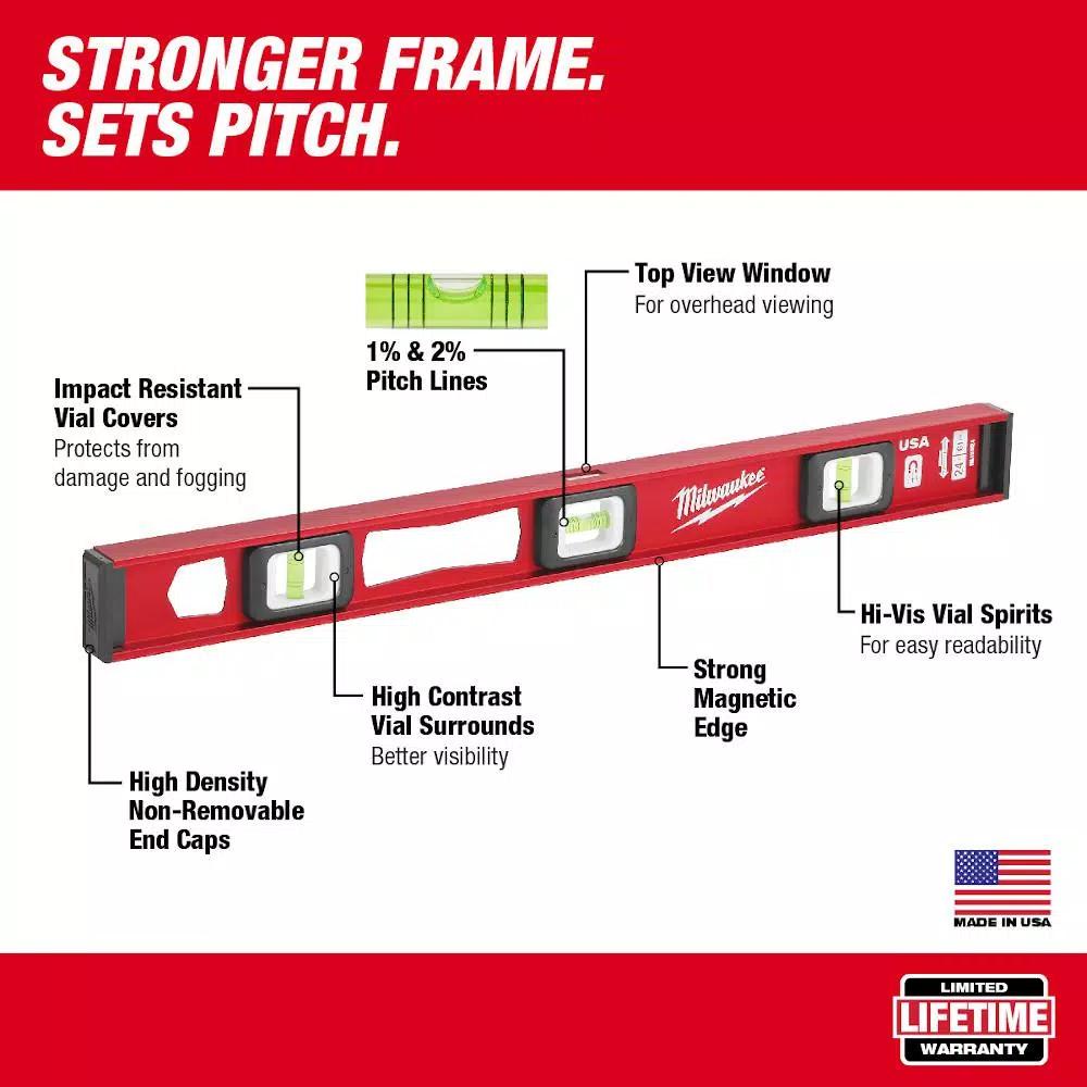 Milwaukee 24 in. Magnetic I-Beam Level, Aluminum Frame