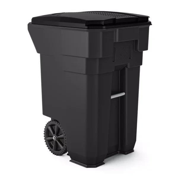 Suncast Commercial Suncast 65 Gallon Commercial Resin Wheeled Trash Can with Attached Lid, Gray