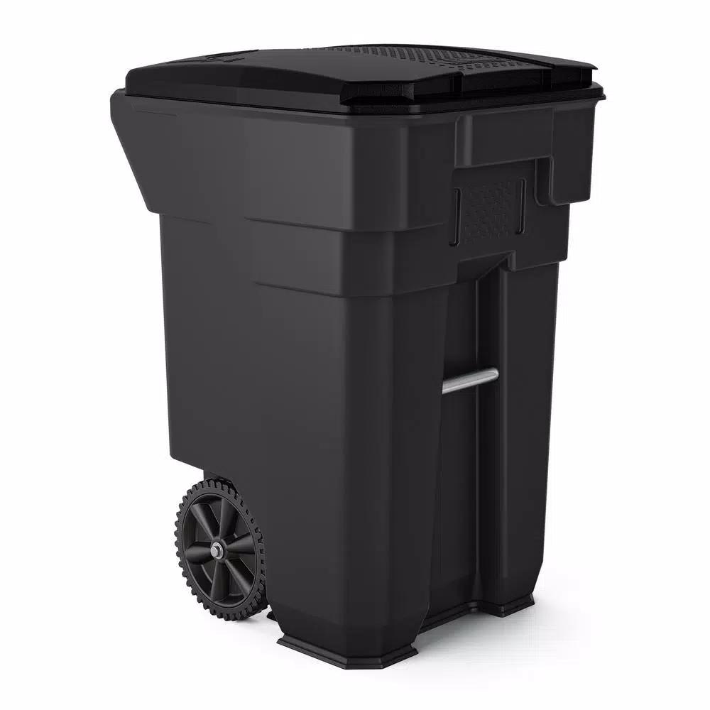 Suncast Commercial Suncast 65 Gallon Commercial Resin Wheeled Trash Can with Attached Lid, Gray