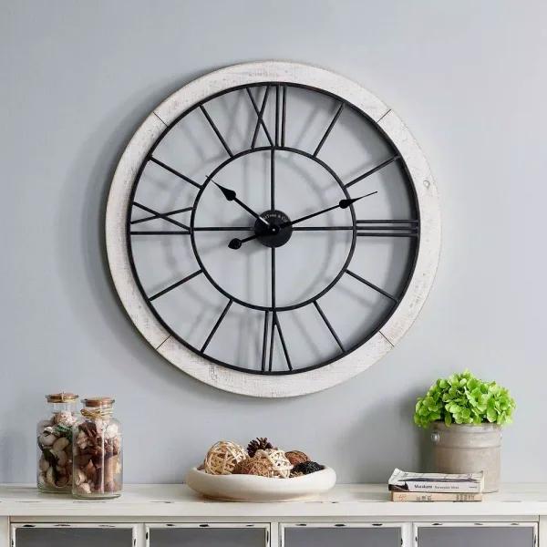 FirsTime & Co. 27 in. Timeworn Farmhouse Wall Clock with Whitewashed Wood Frame