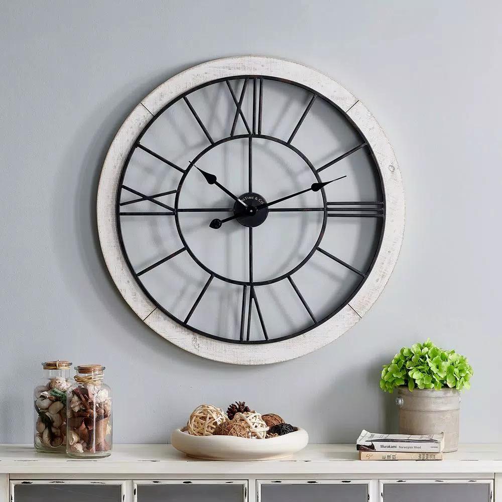FirsTime & Co. 27 in. Timeworn Farmhouse Wall Clock with Whitewashed Wood Frame