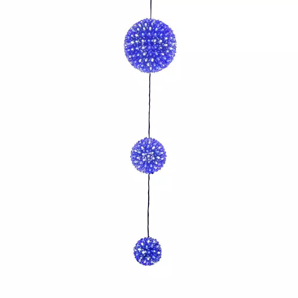 Alpine Corporation 37 in. 3-Tier Hanging Christmas Ornament with 350 Blue and White Chasing LED Lights