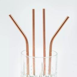 ExcelSteel 10 Pc Rose Gold Stainless Steel Reusable Straw Set with Cleaning Brushes thumbnail 4
