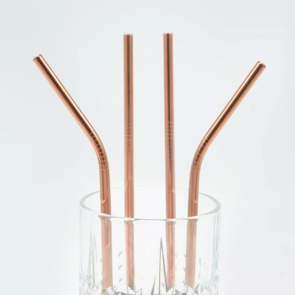 ExcelSteel 10 Pc Rose Gold Stainless Steel Reusable Straw Set with Cleaning Brushes